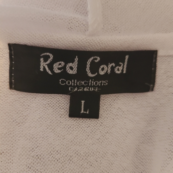 RED CORAL White Sheer Full Zip Beach Cover Up With Hood Size Large - Picture 5 of 6